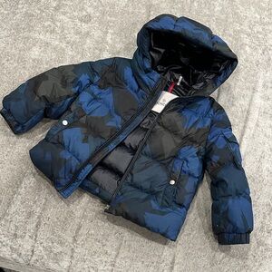 Moncler Blue and Black Patterned Puffer Jacket